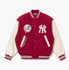 New York Yankees Varsity Jacket Red/White Wool & Leather Sleeves Bomber Jacket