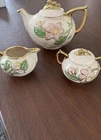 Teapot w/lid & Creamer Pink Magnolia Sugar Gold Trim HULL ART POTTERY Vintage H4