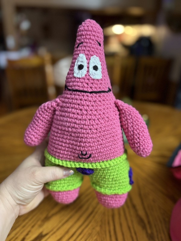 Patrick Star Inspired Character Hanging Ornament Handmade Crochet Amigurumi
