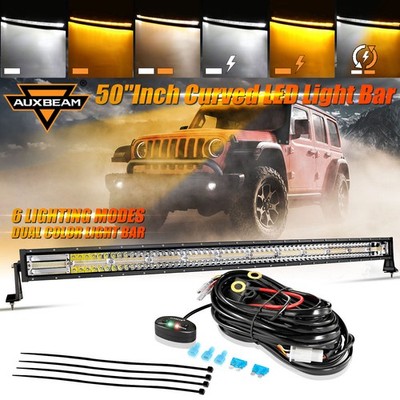 AUXBEAM 50'' Curved LED Light Bar Strobe Amber White for Can-Am Maverick X3 Max