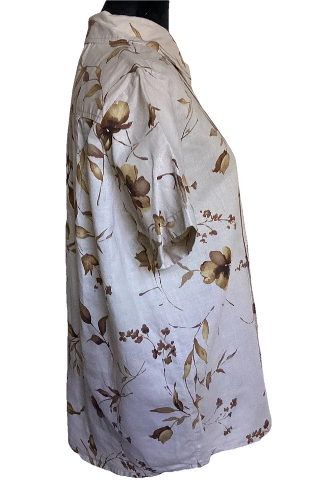 Kathy Ireland Vtg Floral Button Up Short Sleeve Shirt Women Pleated Tan Med - Image 4 of 4