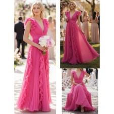 MAC DUGGAL DRESS 6 PINK WEDDING GUEST FORMAL EVENING ROMANTIC RUFFLE LONG MAXI