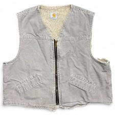 Vintage Carhartt Vest Mens XL Gray Sherpa Lined V13 Full Zip 90s Canvas Workwear