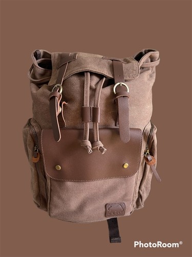 Herren Canvas Leder Rucksack/Reiserucksack Camping Wandern Schule Büchertasche