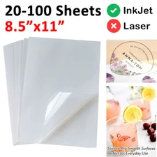 8.5"x11" Clear Printable Vinyl Sticker Paper A4 Waterproof for Inkjet Printer