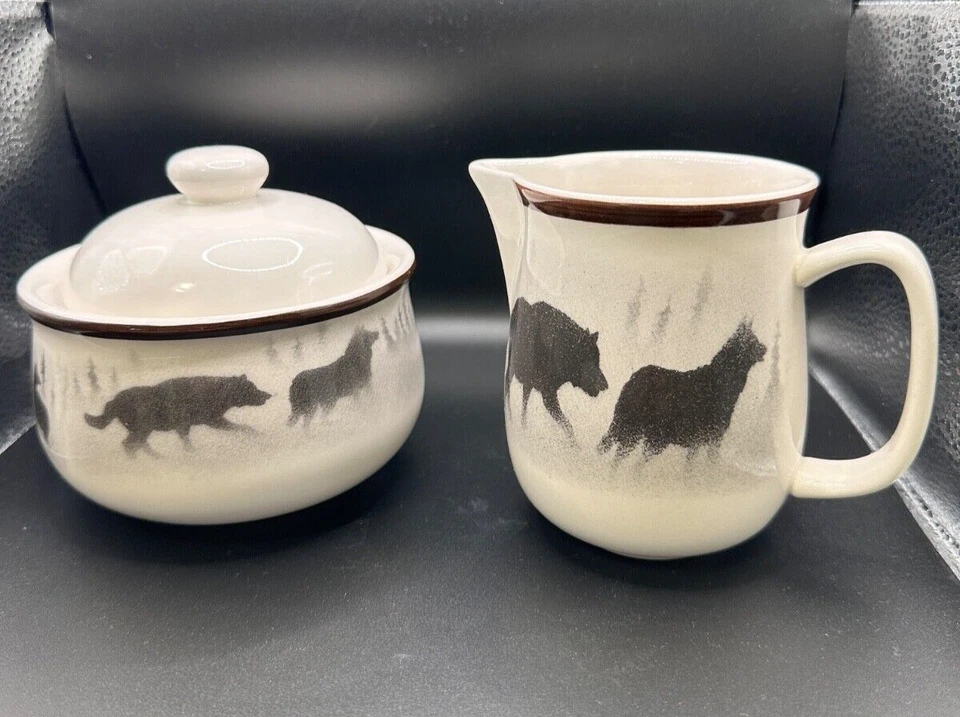 Juego de cerámica para crema y tapa de azúcar café té Big Sky Lodge gres Yellowstone Foto 3 de 4
