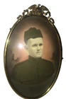 Antique American Shield Eagle Oval Convex Glass WW1 Soldier Picture Frame 14x20
