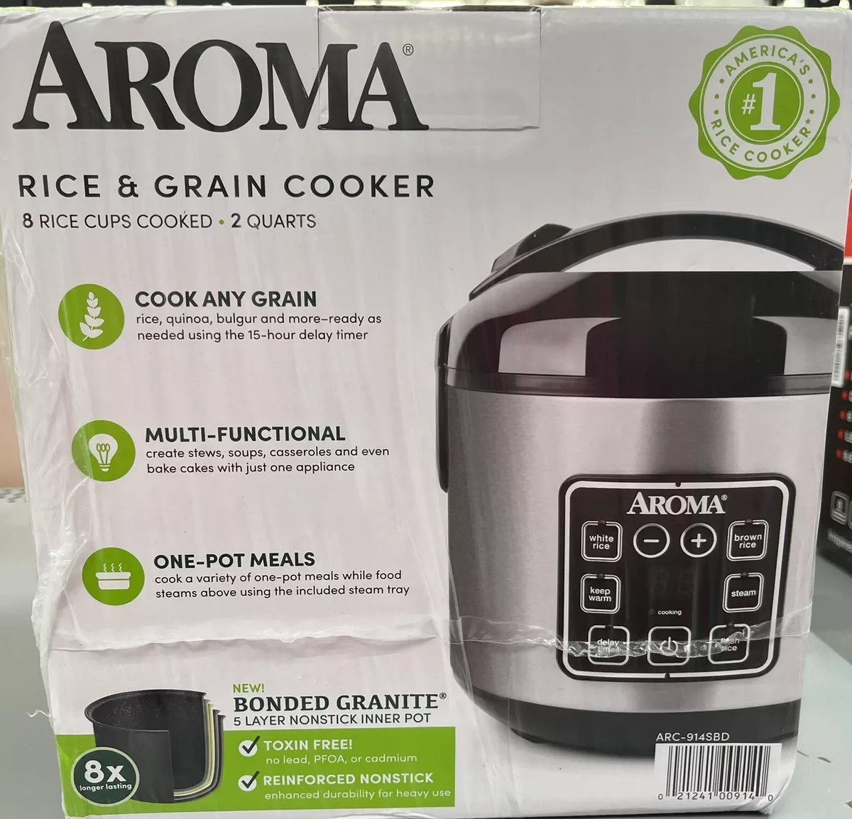 AROMA Cool-Touch Rice Grain Cooker and Food Steamer Stainless