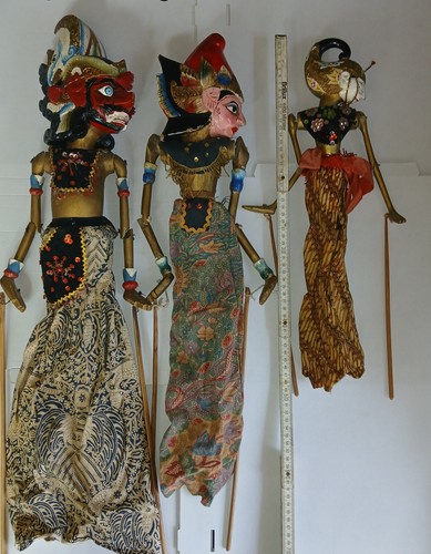 Vintage Indonesien Wayang Golek Stabpuppen - 3 Stück - Vater Mutter Tochter 65cm - Bild 2 von 11