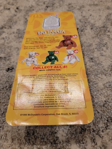 Rare Ty McDonalds Teenie Beanie 1999 Britannia The Bear RARE tag Error 1993 - Picture 7 of 8