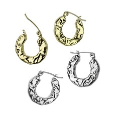 Hammered Hoop Earrings Gold PVD or Silver Hypoallergenic Surgical Steel Heavy