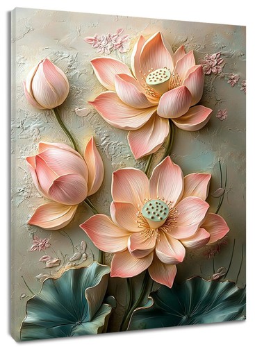 Spring Plant Pink Water Lily Flower Abstract Wall Art for Bathroom Living Room - Picture 13 of 15