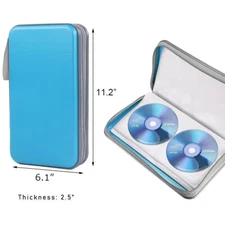 CD DVD Case Holder 72 Disc Cases Storage Binder Wallet for Car Travel Light blue