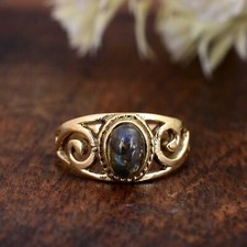 925 Sterling Silver Ladies Labradorite Oval Cabochon Gemstone Ring,gift for Wife