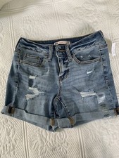 SO Favorite low rise cuffed distressed dark wash denim shorts womens size 1 NWT