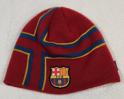 FCB Barcelona Beanie Cap Maroon Hat EUC Soccer Fútbol OSFA Youth