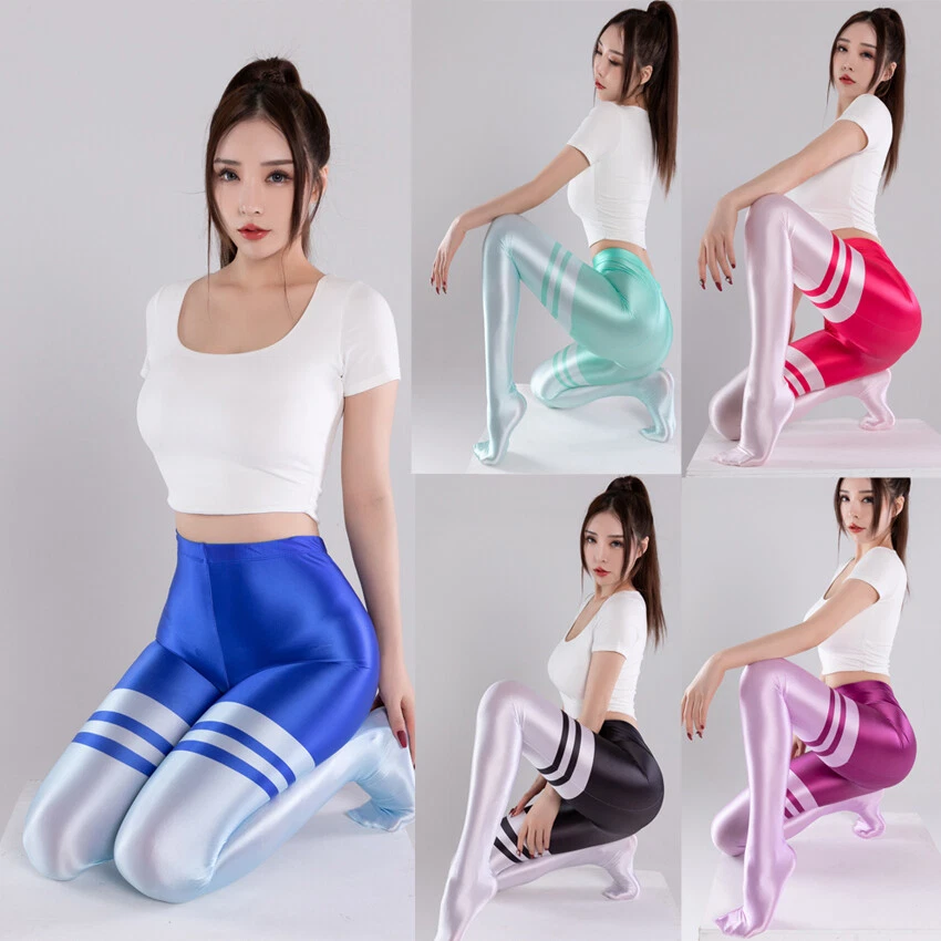 Women Satin Glossy Yoga Sexy Leggings High Gloss Spandex Dance Soft Footsies