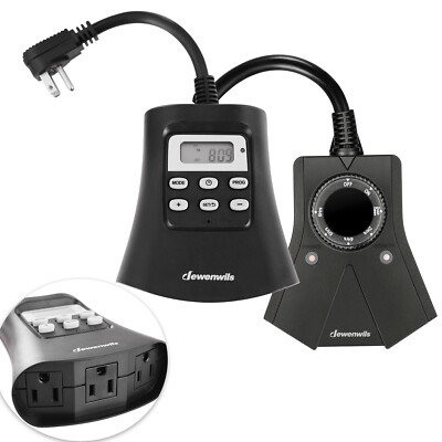 #ad DEWENWILS Digital Outdoor Timer Waterproof Plug in Light Timer Switch Black $14.99