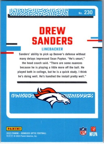 2023 Donruss Optic #230 Drew Sanders RC - Foto 2 di 2