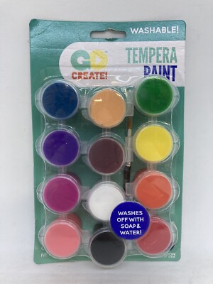 Horizon Group Go Create Washable Tempera Paint Pots w/ Brush 12 Colors