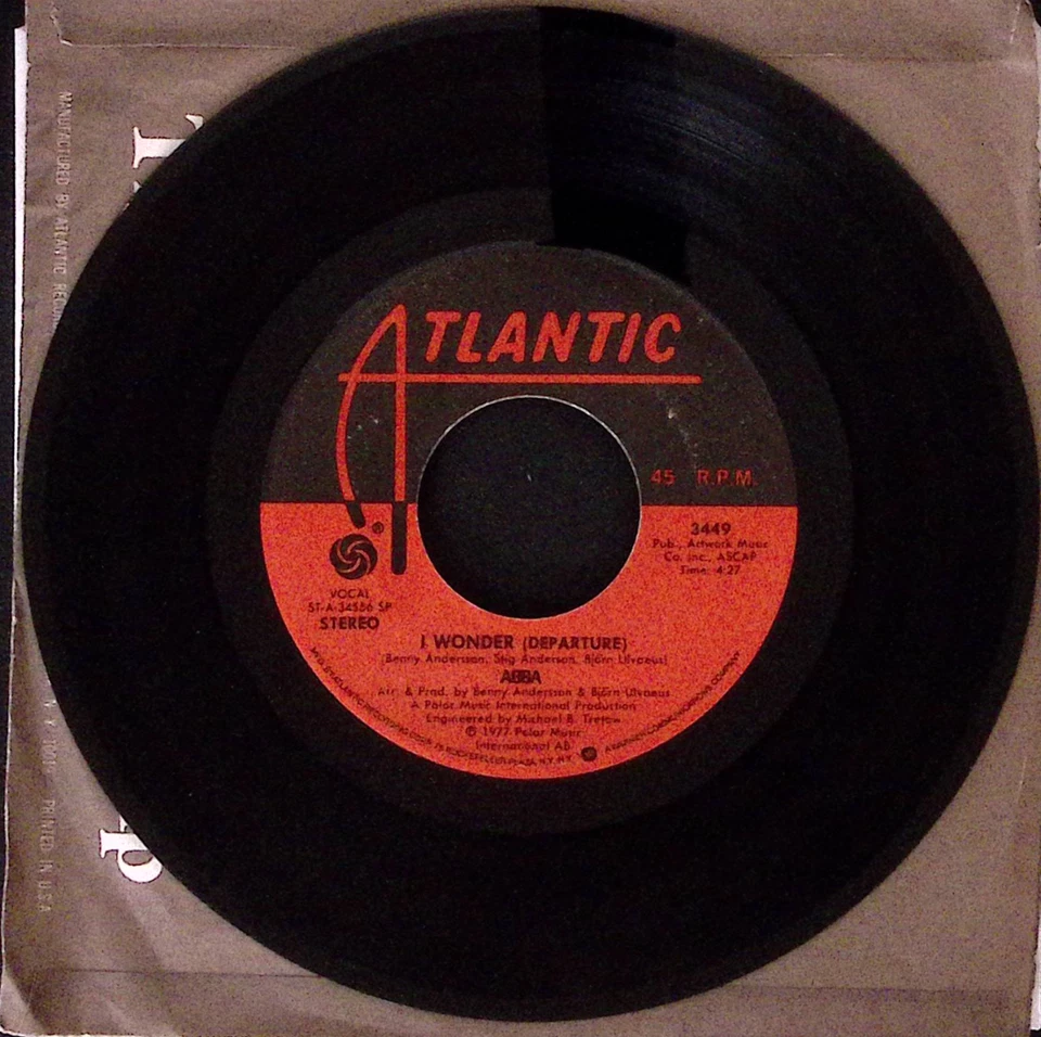 ABBA I WONDER (DEPARTURE)/THE NAME OF THE GAME ATLANTIC REC. VINYL 45 VG 44-139 - Image 2 of 3