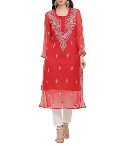 Women's Galabooti Dress, Embroidery Kurti Georgette Chikankari Kurti with Inner, - Bild 26 von 38