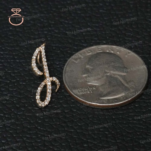 Colgante inicial J de oro amarillo sólido de 14k pavé natural diamante joyería alfabeto J - Imagen 5 de 9