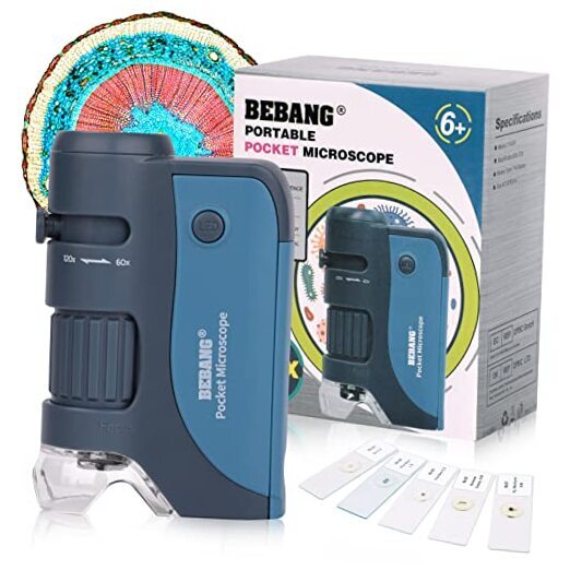 Pocket Microscope, 60x-120x Handheld Mini Microscope Kids with LED Blue-120X