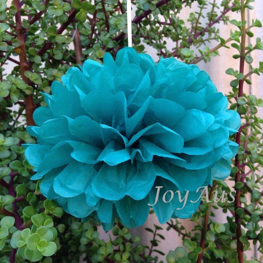 6x 25cm Papel Verde azulado Pompones Boda Cumpleaños Aniversario Fiesta Lugar Decoración Foto 2 de 3