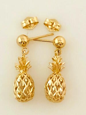 14K massiver Gelbgold 3D Ananas Ohrring B: (6,5 mm) L: 13/16'' (20 mm) E400