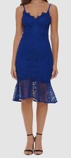 Guess Womens Blue Flounce-Hem Lace Dress Size 14