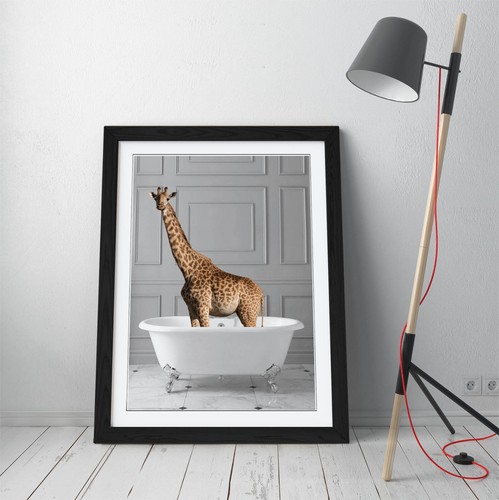 GIRAFFE IN BATHTUB -QUIRKY ART FRAMED POSTER PICTURE PRINT BATHROOM ARTWORK - Picture 4 of 10