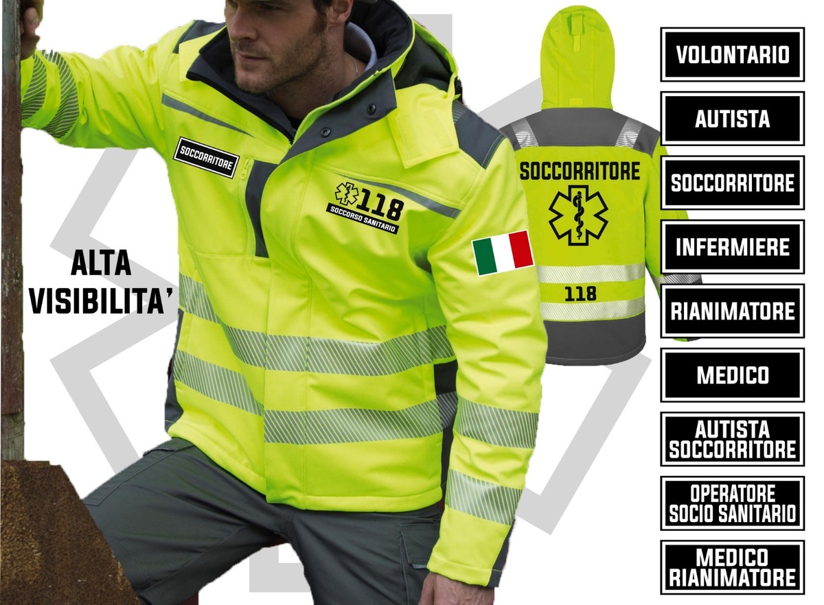 SOFT SHELL GIACCA 118 SOCCORSO SANITARIO ALTA VISIBILITA PUBBLICA ASSISTENZA
