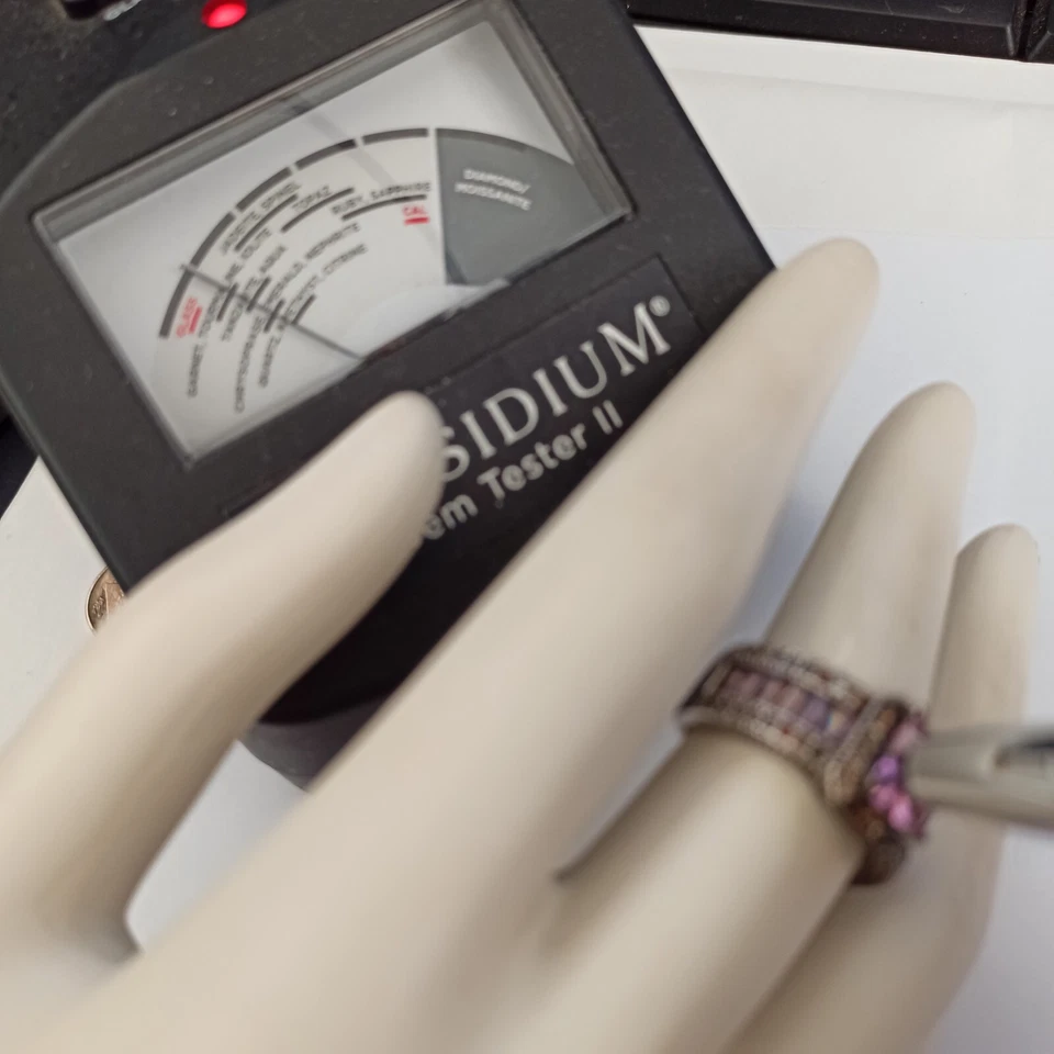 Pink Quartz Ring Art Deco Revival Crystals 925 Silver Plated Royal Tennis Band - Image 4 of 4