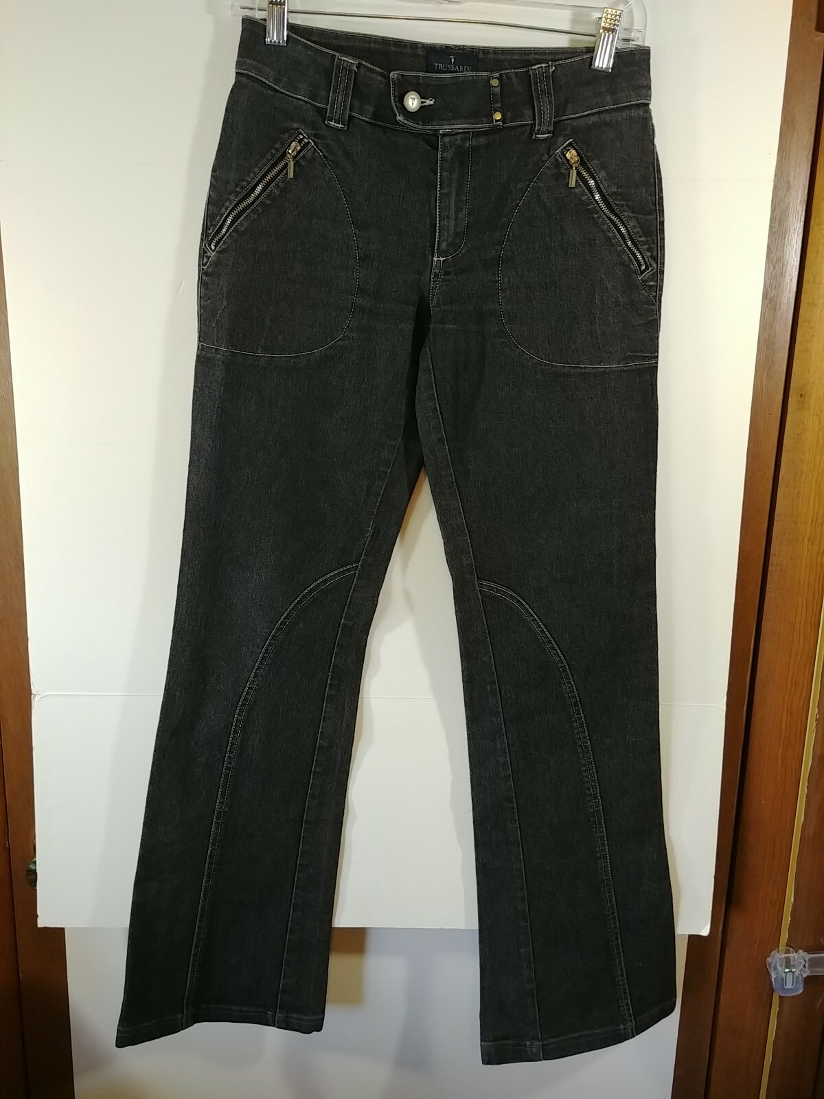 Trussardi Women's Boot Cut Jeans, Gray Wash, Size 28/31, Zip Pockets, #3217