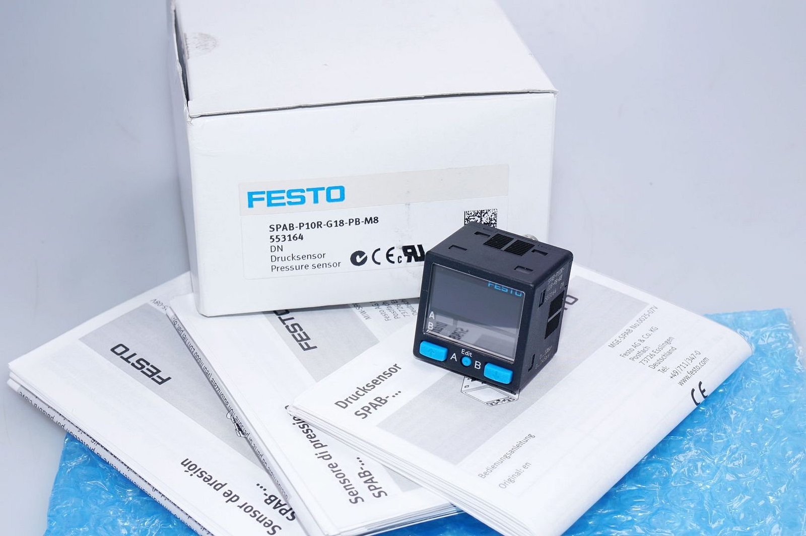 Festo SPAB-P10R-G18-PB-M8 553164 Pressure Sensor With Display OVP, New