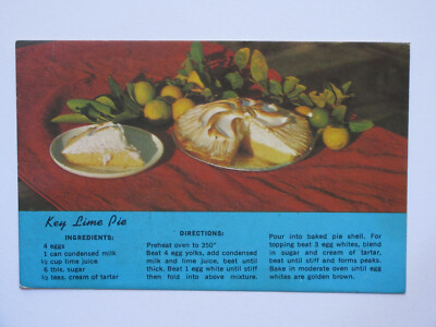 Recipe Postcard for Key Lime Pie Vintage Chrome Postcard