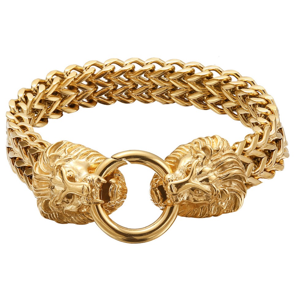 Men's Stainless Steel Curb Chain Bracelet - Vintage Tiger Head Clasp, 8.5 Inch Length