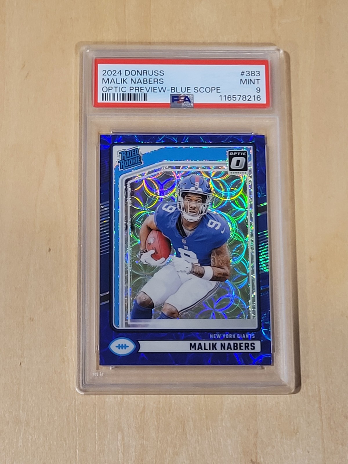 Malik Nabers 2024 Panini Donruss Optic Preview Blue Scope RC. 9 Mint. Giants