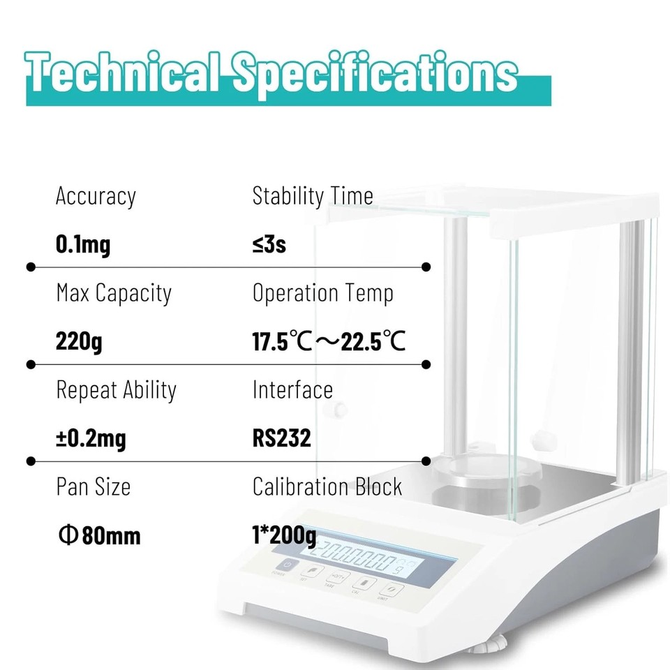 220g/0.0001g Lab Scale Digital Analytical Balance high Precision 210g/0 ...