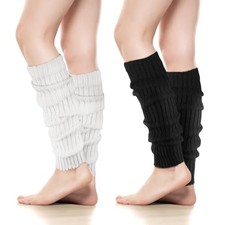 Women's Leg Warmers - 1/2 Pack 80s Retro Fashion Knit for Girls Black, White