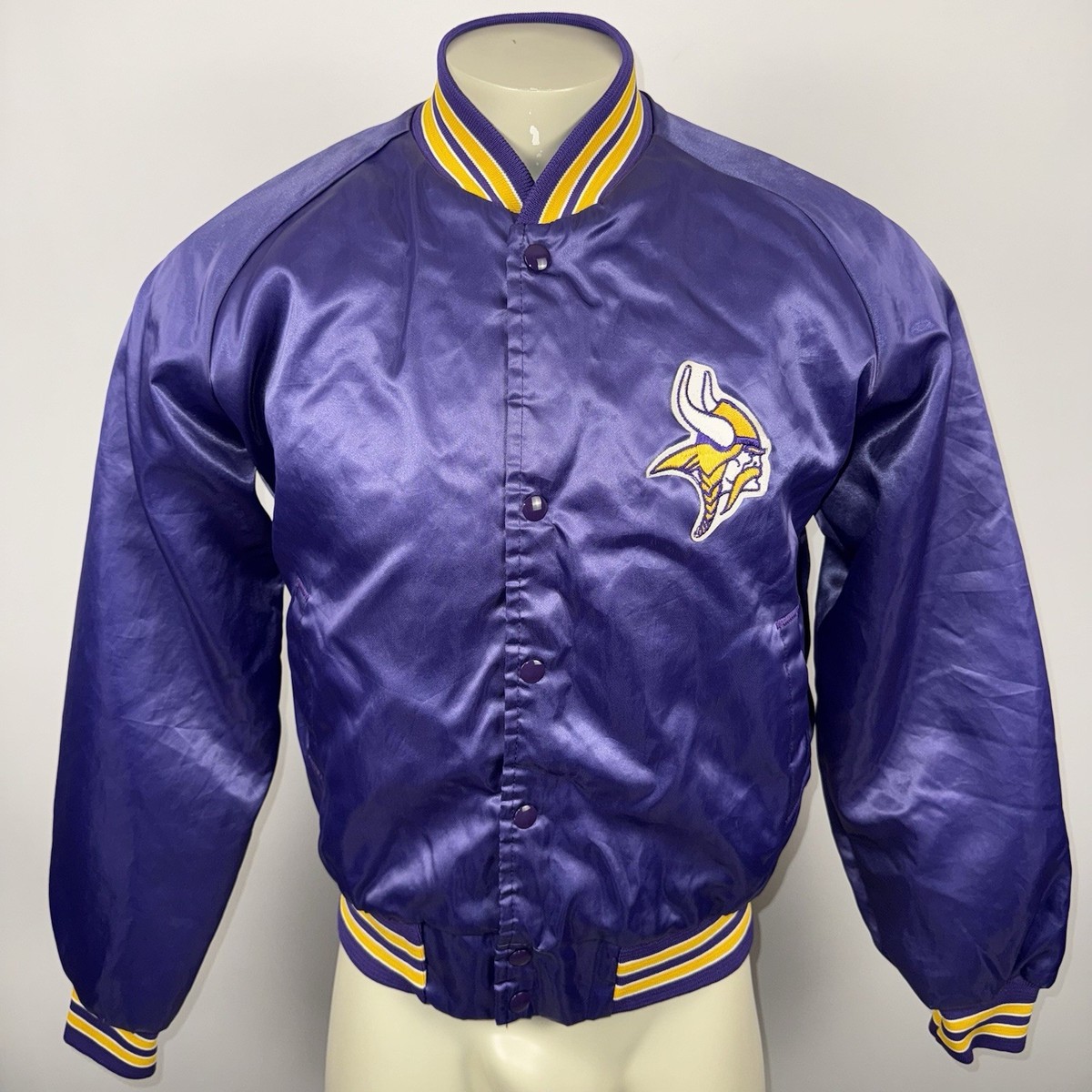 Minnesota Vikings Jacket Satin Chalk Line Bomber Coat Vintage 80s