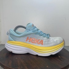 Hoka One One Bondi 8 Womens Size 9 B Blue Yellow Running Walking Shoes Sneakers