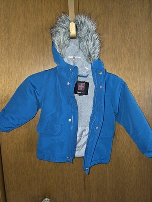 Swiss Tech Baby Boy Blue Puffer Jacker Size 2t Faux Fur Hood. Fleece Lined