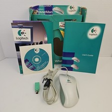 Vintage Logitech MouseMan Wheel Mouse with Box, Manual CD Model M-BA47 Tested