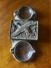 Vintage Ashtray Mallard Duck Cigarette Holder Box Ash Trays W/Glass Syroco 1950s