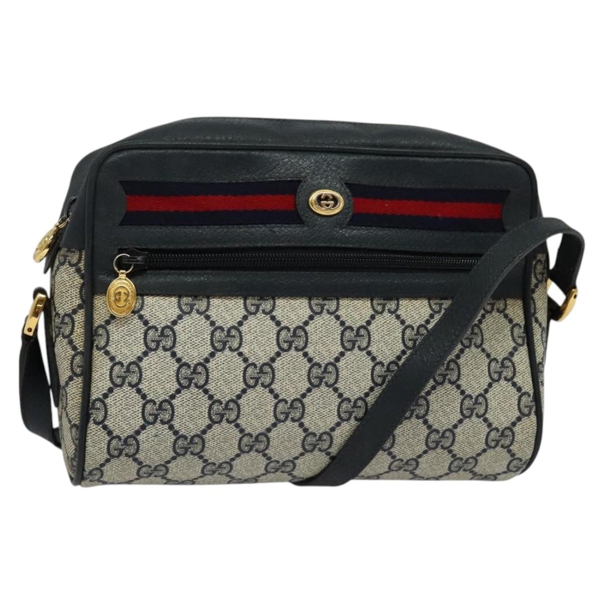 GUCCI GG Supreme Sherry Line Shoulder Bag PVC Navy Gold 119 02 087