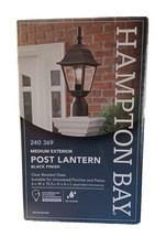 Hampton Bay Medium Outdoor Post Lantern 15.5" Black w/Clear Glass Shade, NEW