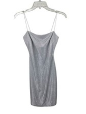 NEW Windsor Silver Glitter Sparkle Slip Dress with Cowl Neck Size Medium Fairy