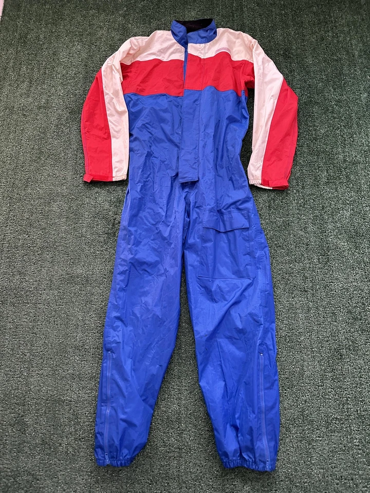 Traje de lluvia vintage Fieldsheer para motocicleta para hombre mediano azul rojo blanco una pieza años 90 Foto 2 de 4